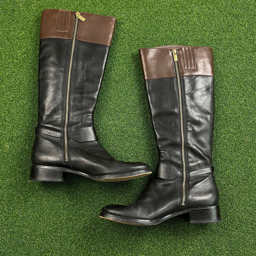 Michael Kors Black Mocha Leather Riding Fulton Harness Boots 10M - Picture 3 of 5
